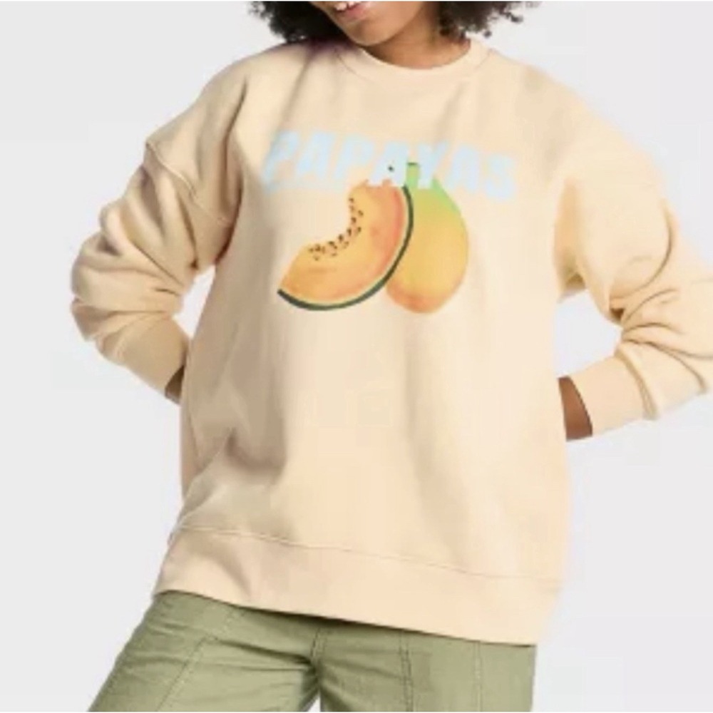 Wild Fable Women's Papaya Graphic Oversized Sweatshirt Yellow Size M